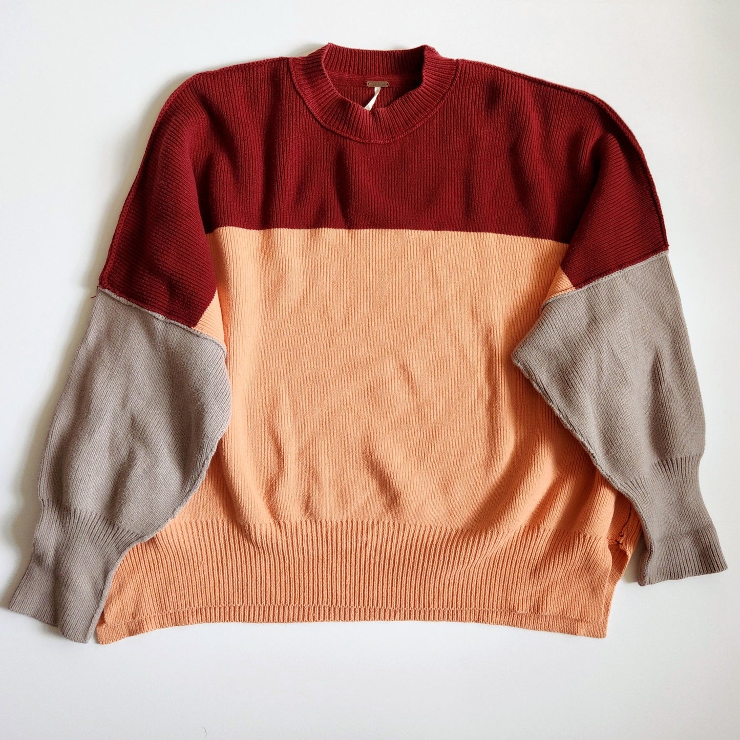 Free People Easy Street Oversized Slouchy Colorblock Tunic Sweater Peach Combo | Women's Size M