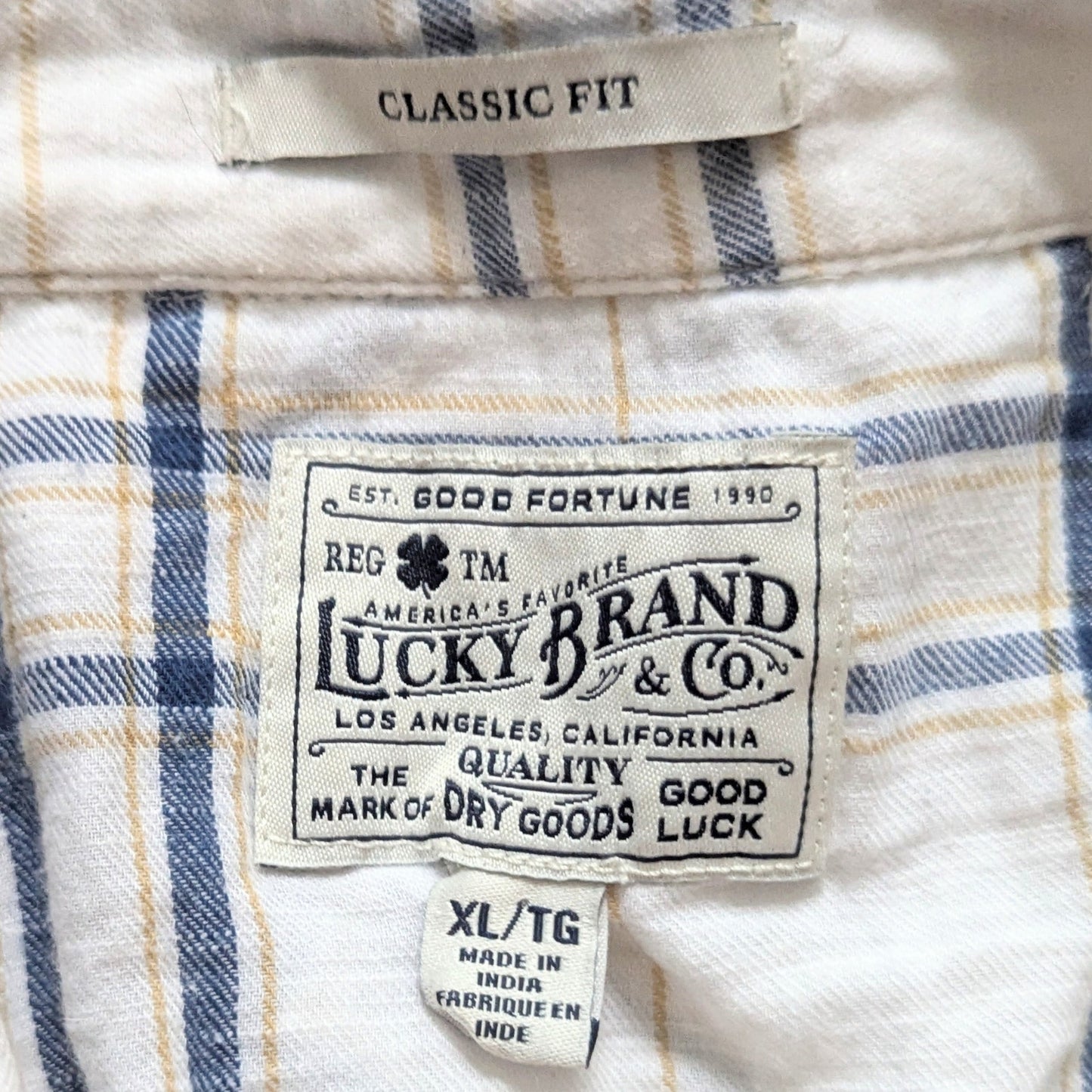 Lucky Brand Men's Short Sleeve Classic Fit Blue Plaid Cotton Flannel Shirt Sz XL