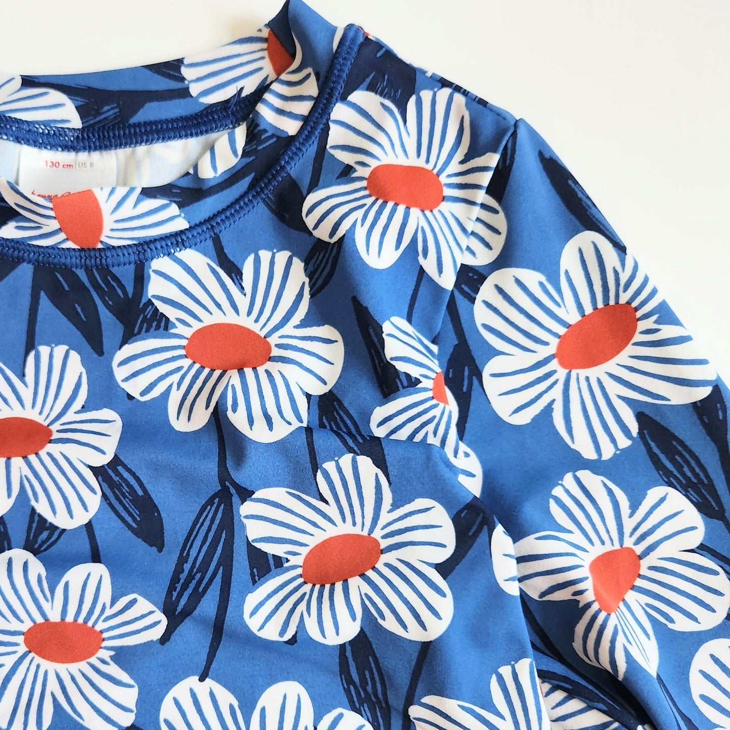 Hanna Andersson Girls Printed Mixie Rashguard Short Swim Set Blue Daisy Size 8 | 130 cm