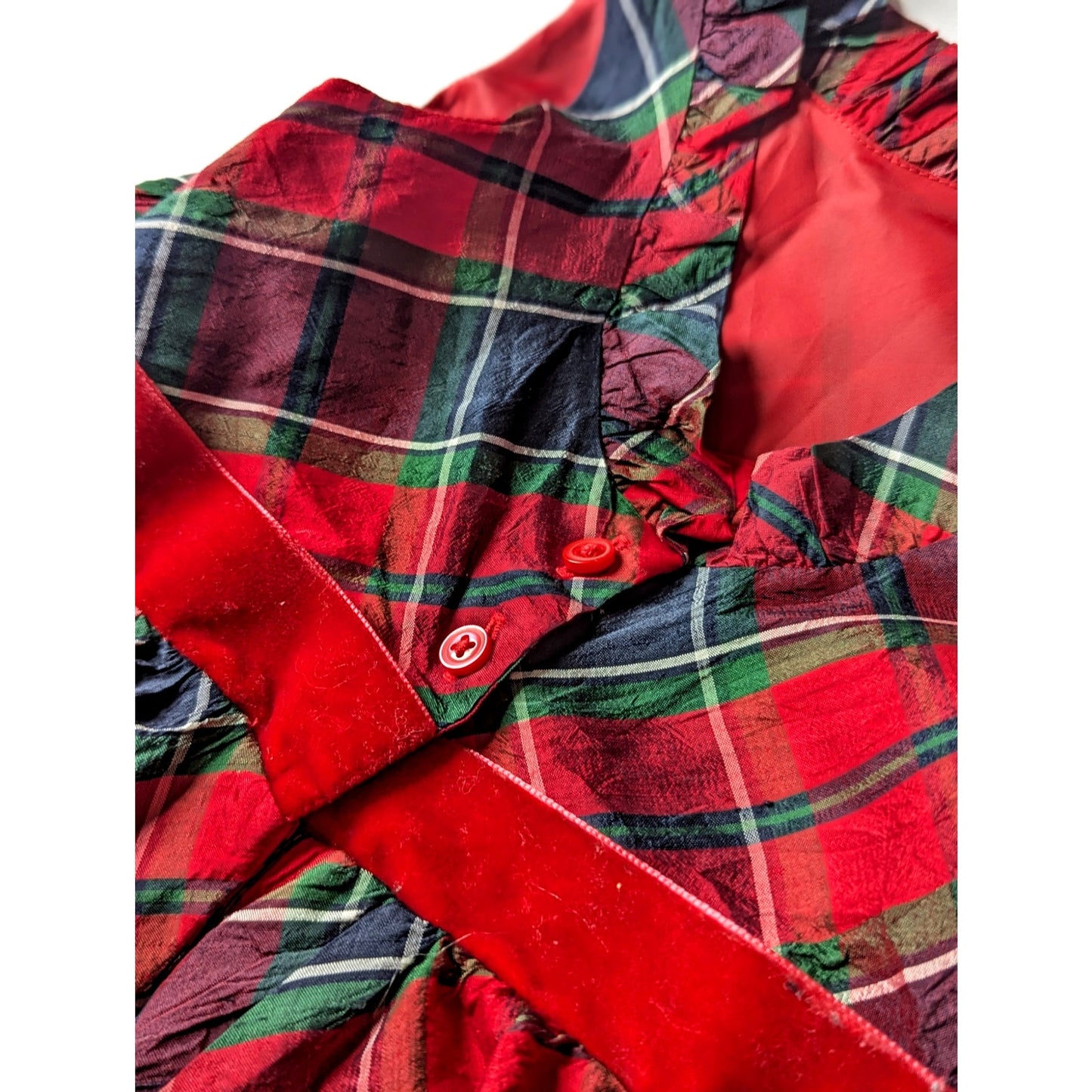 Janie and Jack Red Silk Tartan Plaid Christmas Holiday Ruffle Dress Girls Sz 4