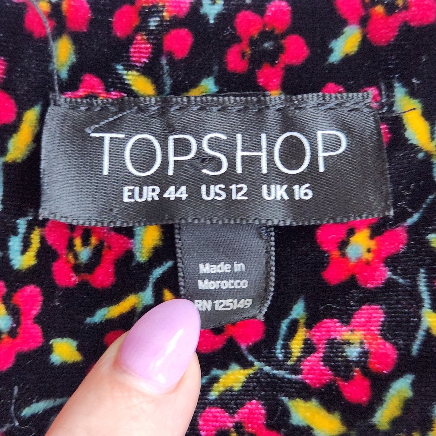 TOPSHOP Women's Bizzy Lizzy Velvet Red Floral Puff Sleeves Tea Dress Size 12