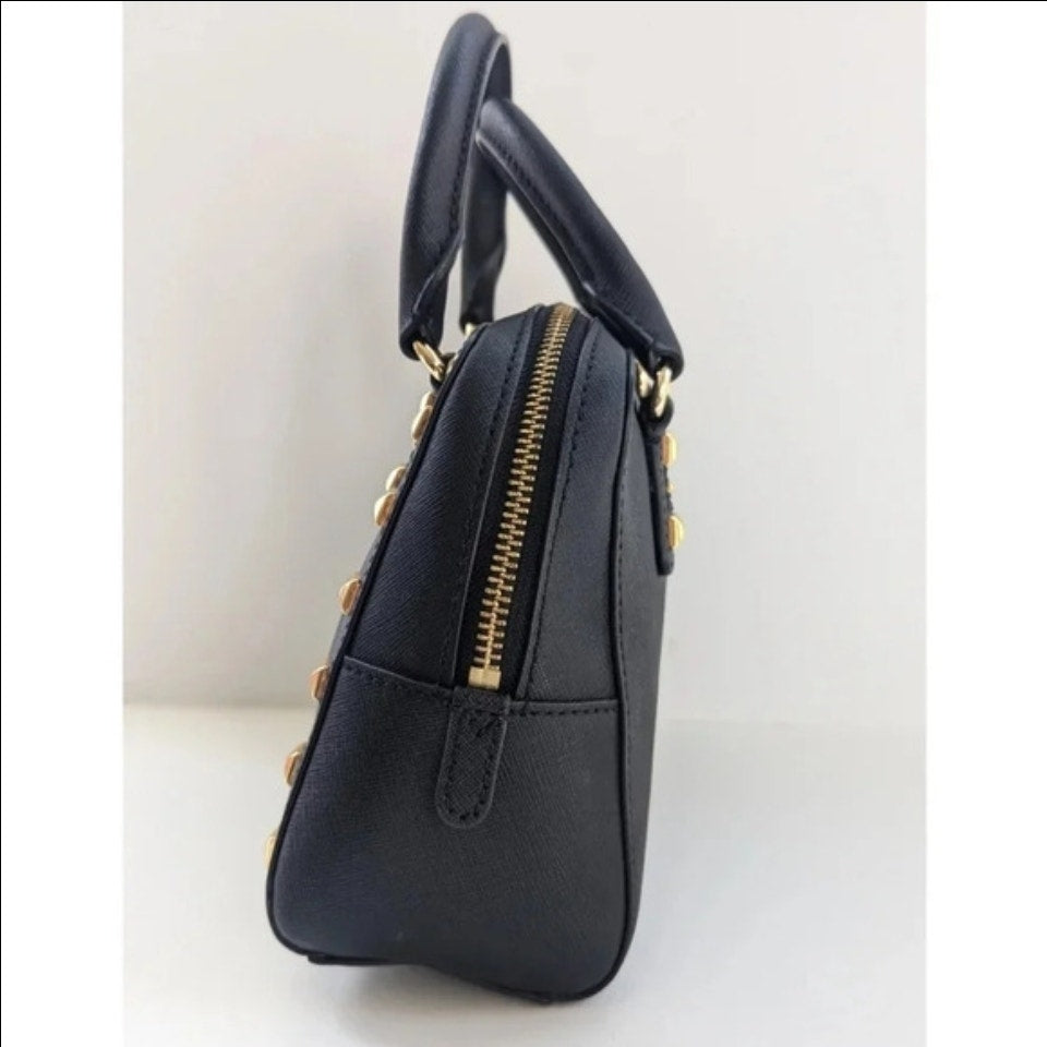 MICHAEL Michael Kors Women's Black Saffiano Leather Small Studded Sandrine Satchel