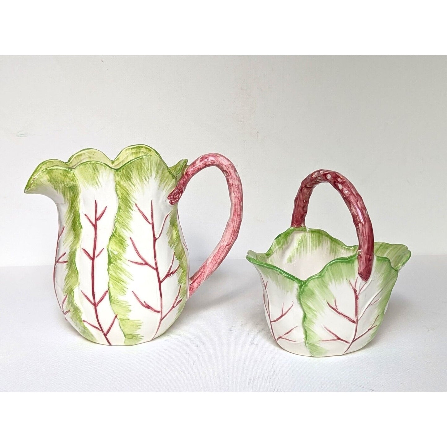 The Haldon Group Tobacco Leaf Pitcher and Bowl with Handle Vintage 1988