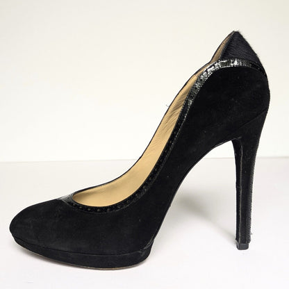Brian Atwood Women's Black Suede Patent Leather Pony Hair Stiletto Heels Size 41 | 10
