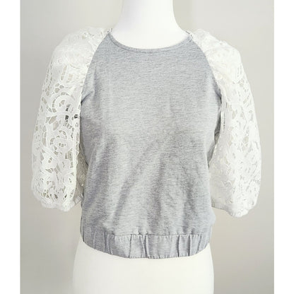 Anthropologie / Dolan Left Coast Collection Lace Sleeve Gray & White Sweatshirt Women's Size XS
