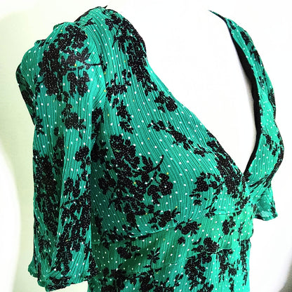 Caroll Paris Women's Green Crinkle Midi Dress Size 6 US | 38 EU