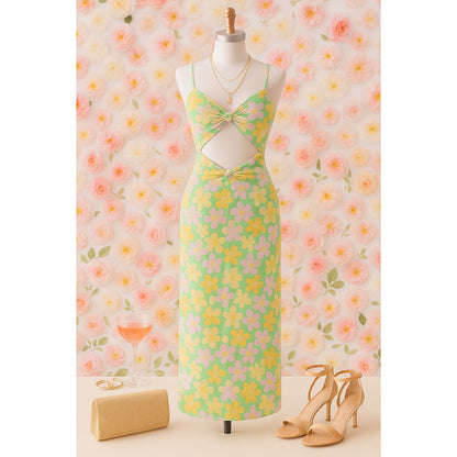 Sabo Skirt Cutout Maxi Dress Women's Size 2 – Retro Floral Print, Knot Front