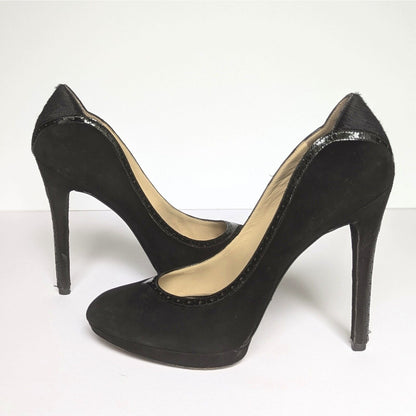 Brian Atwood Women's Black Suede Patent Leather Pony Hair Stiletto Heels Size 41 | 10