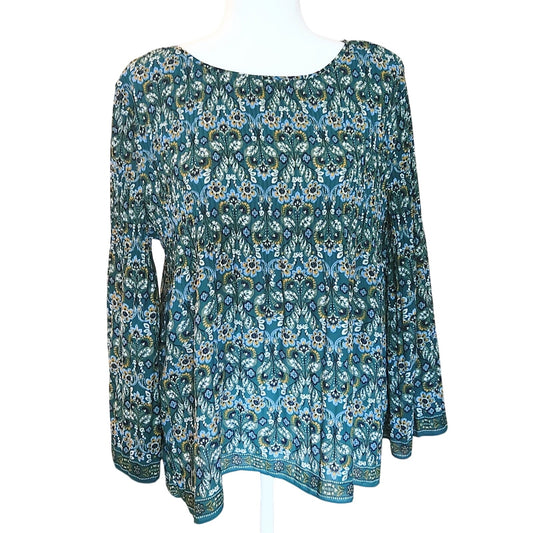 Max Studio Women's Green Long Sleeved Crepe Pleated Blouse Size L