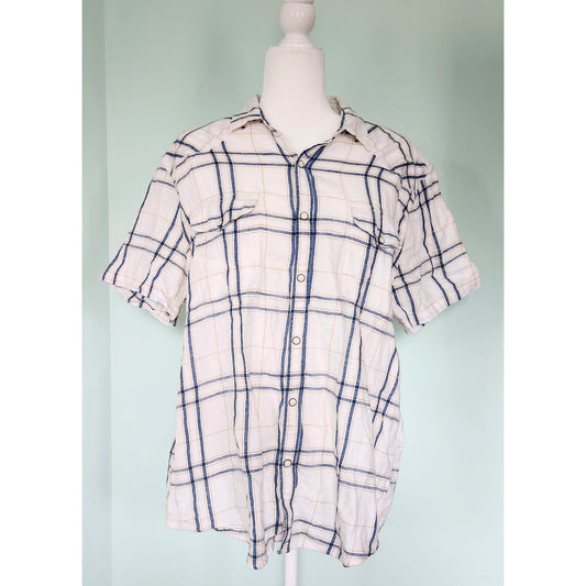Lucky Brand Men's Short Sleeve Classic Fit Blue Plaid Cotton Flannel Shirt Sz XL