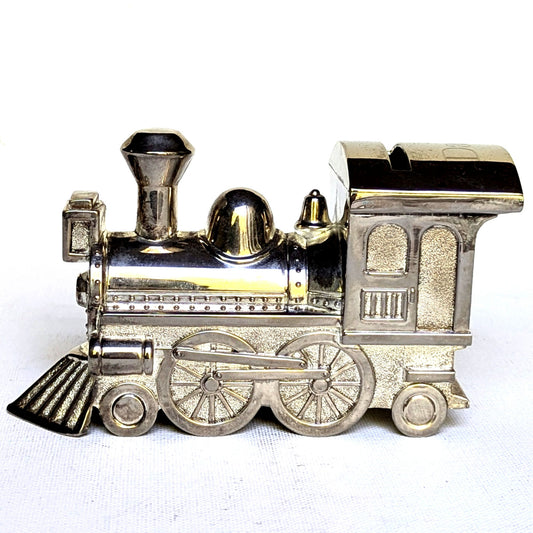Vintage 1990s Silverplate Metal Train Coin Piggy Bank Collectible Keepsake "Dan"
