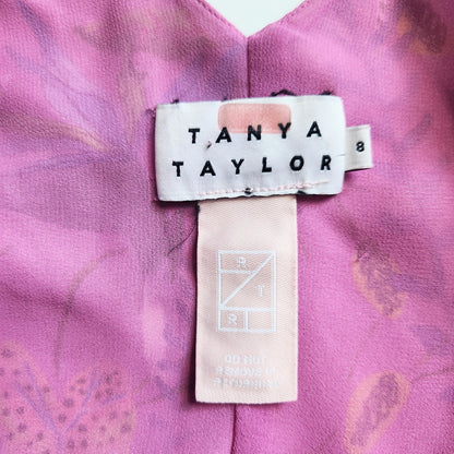 Tanya Taylor Dita Silk Wrap Ruffle Dress – Jungle Leaves Purple – Size 8