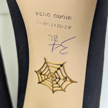 Charlotte Olympia Black Suede & Gold Debbie Pumps Size 39 | 8.5 Made in Italy