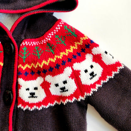 Hanna Andersson Sherpa Lined Pom Sweater Soft Black Polar Bear 12-18 mos | 75 cm
