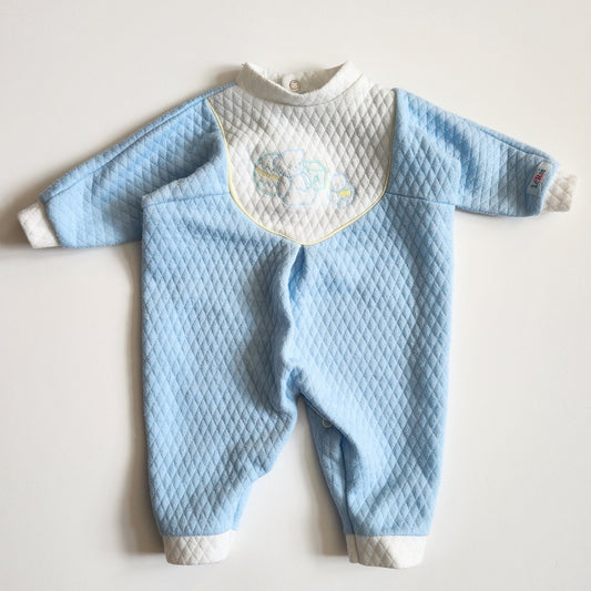 LéRoi Vintage 80s Kov.R.Alls Blue Baby Bear Quilted Footie Sleeper Size 0-3 mos