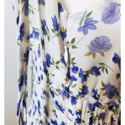 Shoshanna Helena Dress Size 8 Blue Floral Sleeveless Lightweight Viscose Midi