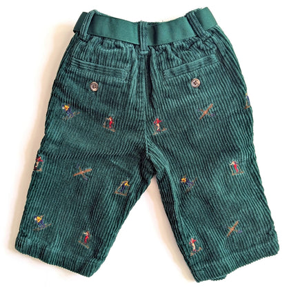 Ralph Lauren Infant Skier Embroidered Green Belted Corduroy Pants | Size 6 Months