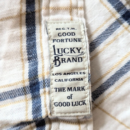 Lucky Brand Men's Short Sleeve Classic Fit Blue Plaid Cotton Flannel Shirt Sz XL