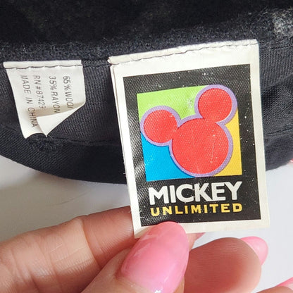 Disney Vintage 1990 Mickey & Minnie Mouse Gray & Black Wool Cap Stretch Fit OS