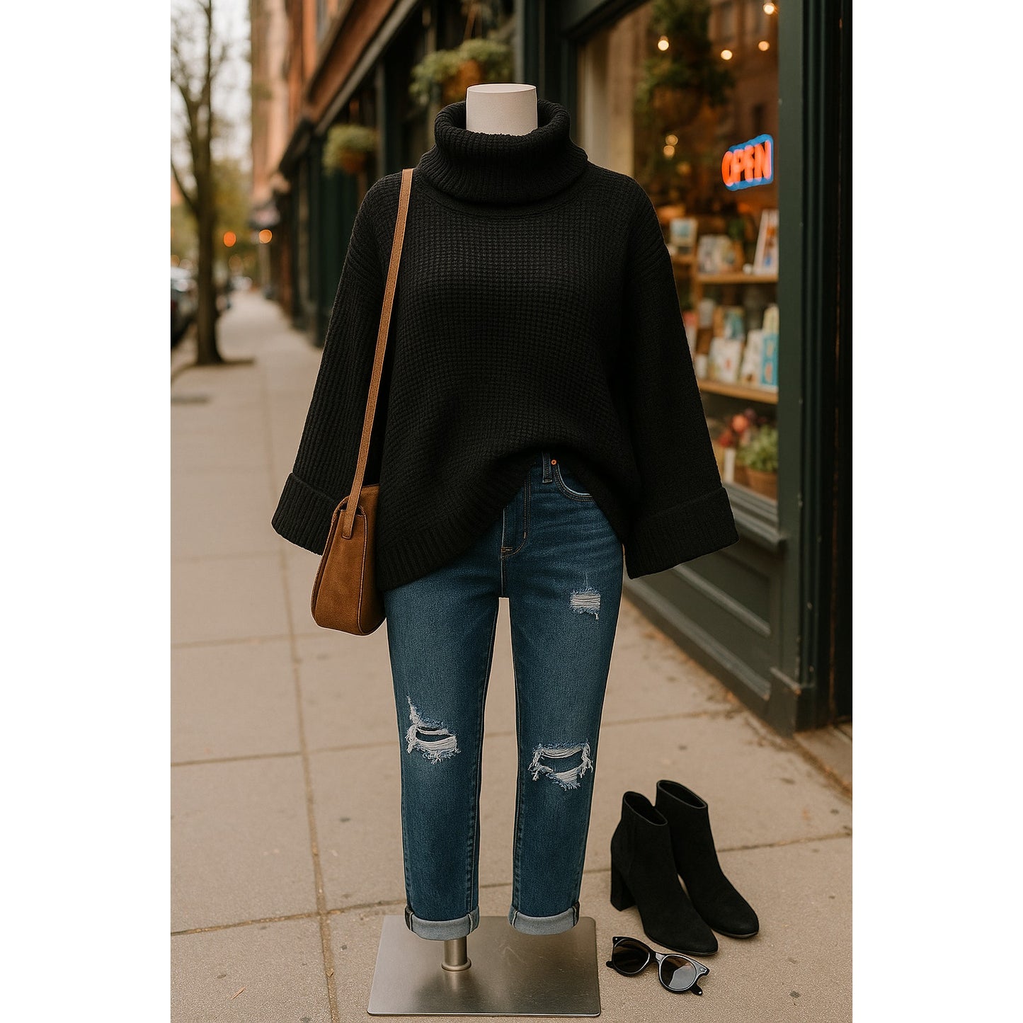 Show Me Your Mumu Hicks Sweater Black Knit Bell Sleeves Turtleneck | Women's Size M