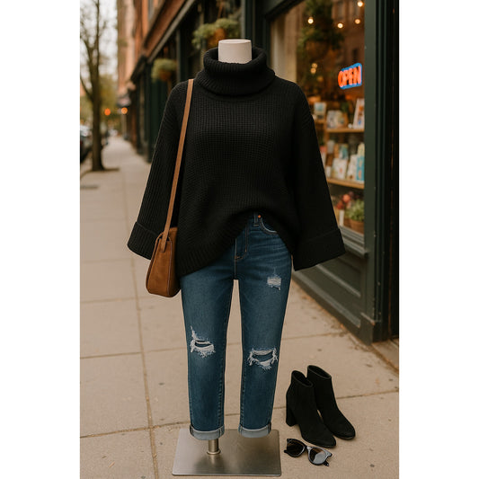 Show Me Your Mumu Hicks Sweater Black Knit Bell Sleeves Turtleneck | Women's Size M
