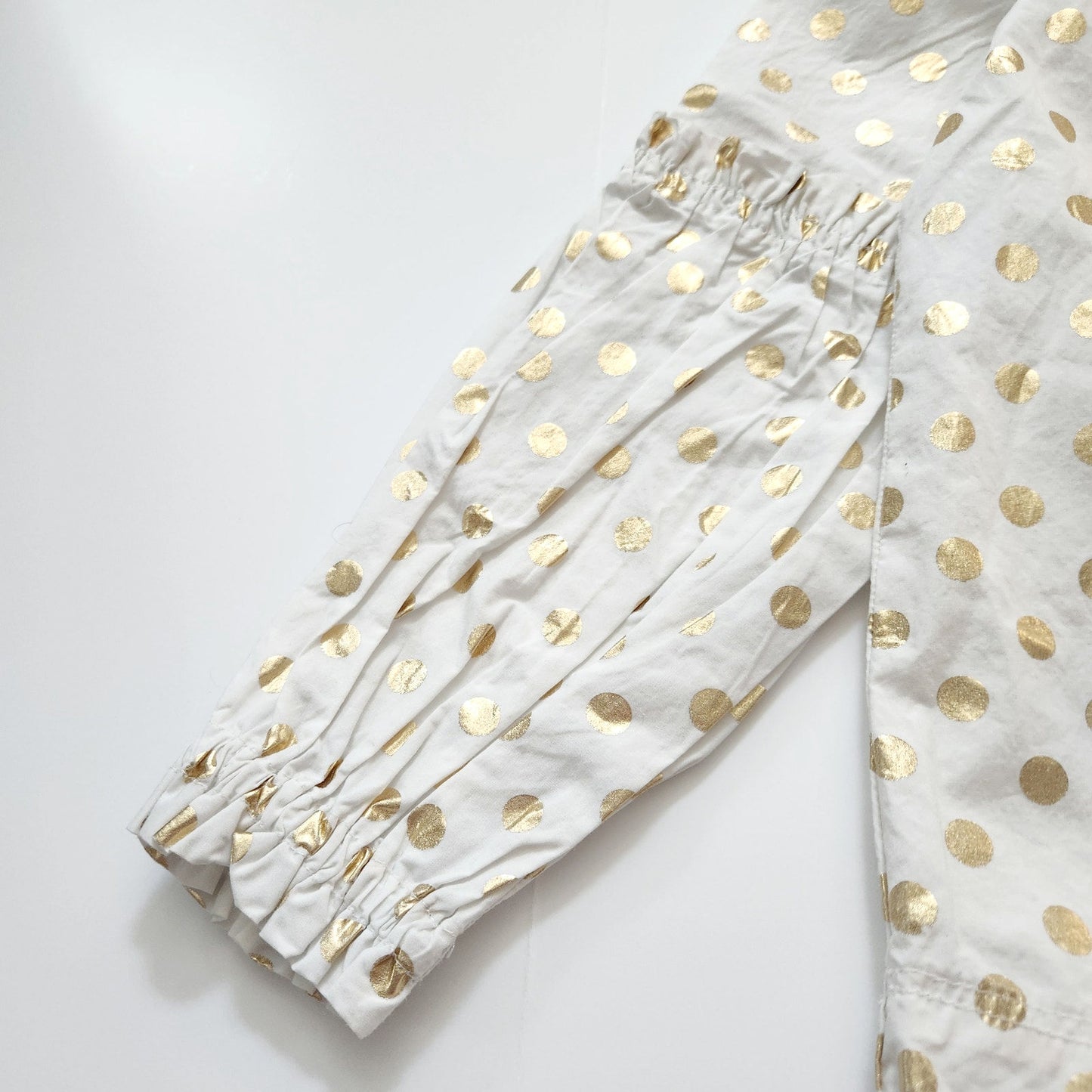 Crewcuts Shiny Gold Polka Dot Elaine Bubble Sleeve Cotton Blouse Girls Sz 10