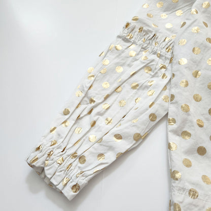Crewcuts Shiny Gold Polka Dot Elaine Bubble Sleeve Cotton Blouse Girls Sz 10