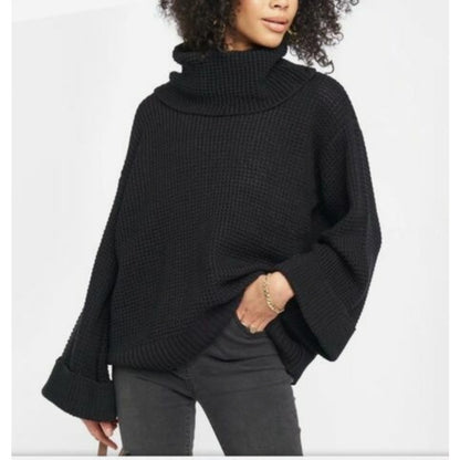 Show Me Your Mumu Hicks Sweater Black Knit Bell Sleeves Turtleneck | Women's Size M