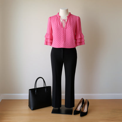 Alice + Olivia Women's Julius Tier Sleeve Silk Blend Blouse Hot Pink Size M