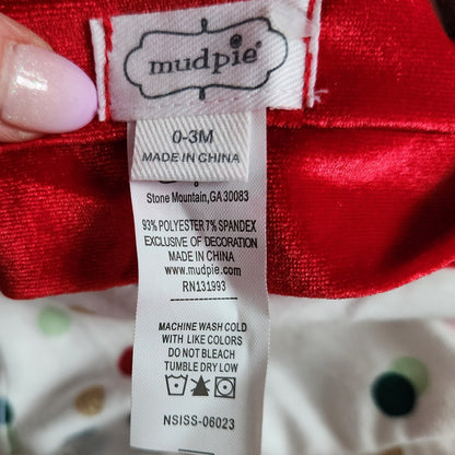 Mud Pie Polka Dot Glitter Cotton Sleep Gown & Velour Headband Sz 0-3 mos NWT