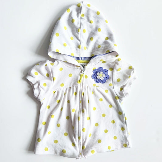 Carter's Vintage Y2K Short Sleeve Zip Hoodie Polka Dots Purple Flower Sz 12 mos