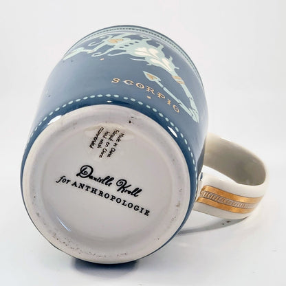Anthropologie Danielle Kroll Teal & Metallic Gold Zodiac "Scorpio" Mug 14 oz | Home