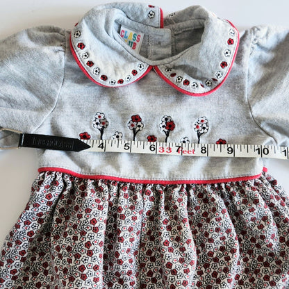 Class Club Vintage 90s Red Gray Floral Long Sleeve Bubble Suit Romper Sz 24 mos