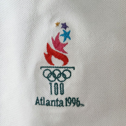 Vintage 1996 Atlanta Olympics White Teal Polo Shirt Size XL Hanes USA Official