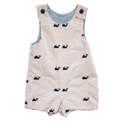 Vintage Just Ducky Reversible Baby Boy Romper Nautical Seersucker Size 24 Months