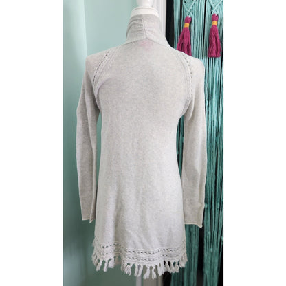Lilly Pulitzer Martinique Long Fringe Hem Sweater Light Gray Women Size Small
