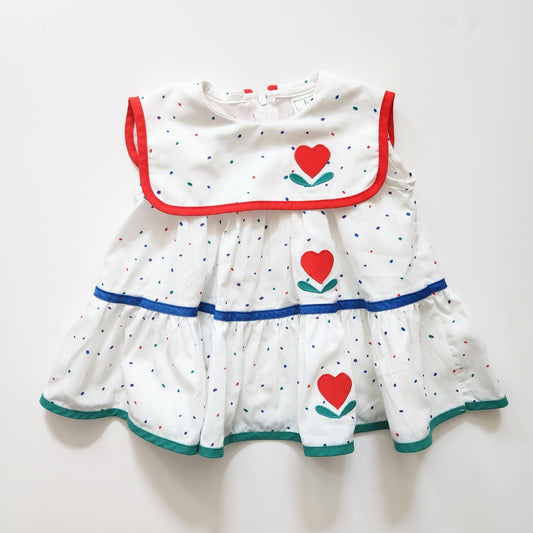 Lisa Jackson Vintage 80s Sleeveless White Polka Dots Hearts Dress Size 3-6 mos