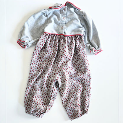 Class Club Vintage 90s Red Gray Floral Long Sleeve Bubble Suit Romper Sz 24 mos