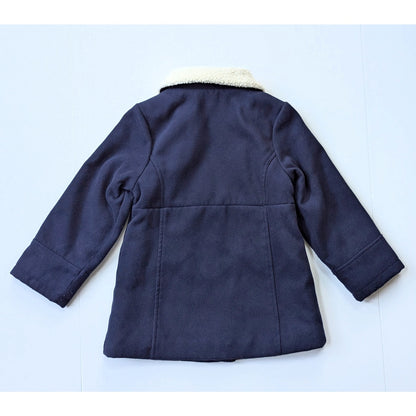 OshKosh B'Gosh Girls Double Breasted Faux Wool Coat Navy Shearling Sz 6X