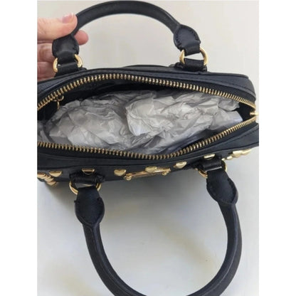 MICHAEL Michael Kors Women's Black Saffiano Leather Small Studded Sandrine Satchel