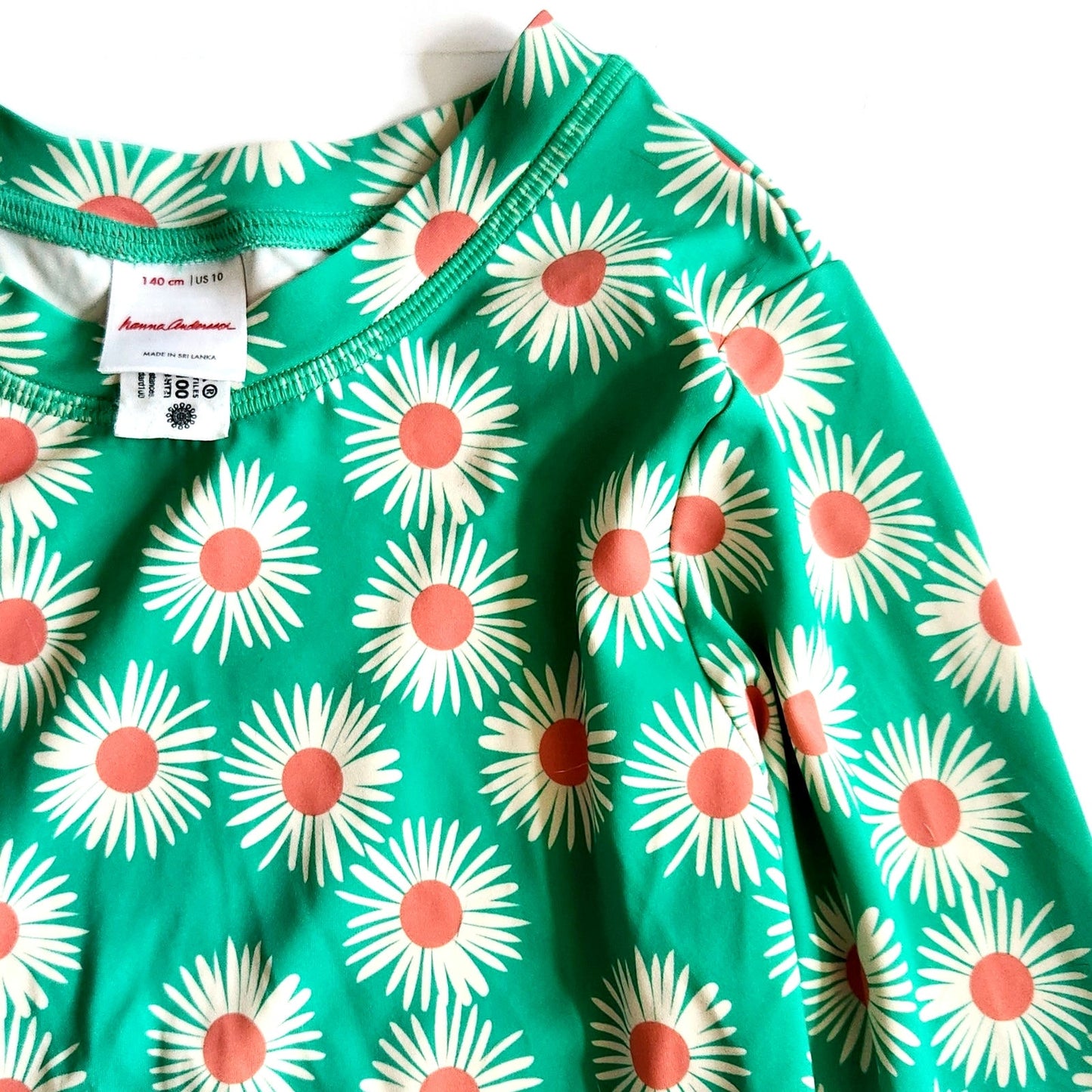 Hanna Andersson Mixie Rashguard White Daisy On Minty Green Size 10 | 140 cm