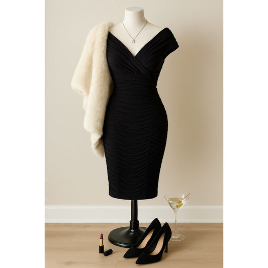 🖤 Adrianna Papell Black Ruched Vintage Style Cocktail Dress Women’s Size 8