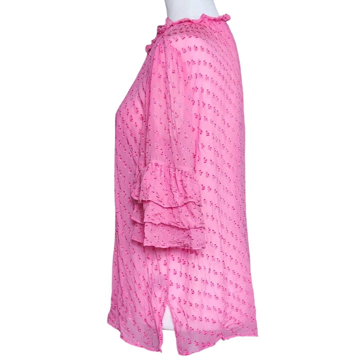 Alice + Olivia Women's Julius Tier Sleeve Silk Blend Blouse Hot Pink Size M