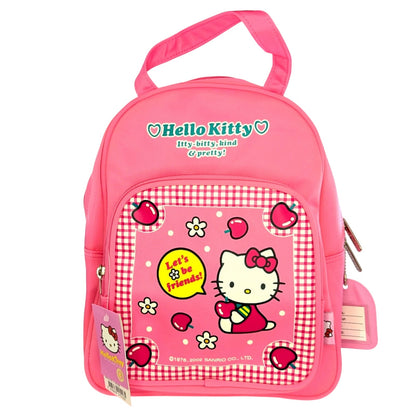 Vintage 2002 Kids Sanrio Hello Kitty Pink Bag – Cherries Daisies Gingham Print – "Let’s Be Friends" – Kawaii Collectible Tote – NWT
