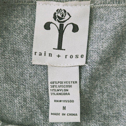 Rain + Rose Embroidered Gray Sweater – White Floral Detail – Angora Blend | Women's Size M