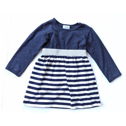 Tooby Doo Party Play Dress Blue Stripes Dress Silver Sparkle Belt Sz 18-24 mos