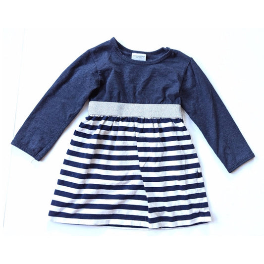 Tooby Doo Party Play Dress Blue Stripes Dress Silver Sparkle Belt Sz 18-24 mos