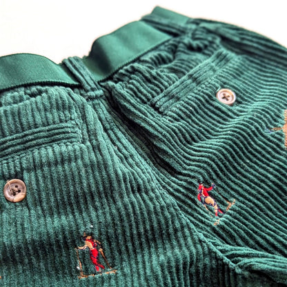 Ralph Lauren Infant Skier Embroidered Green Belted Corduroy Pants | Size 6 Months