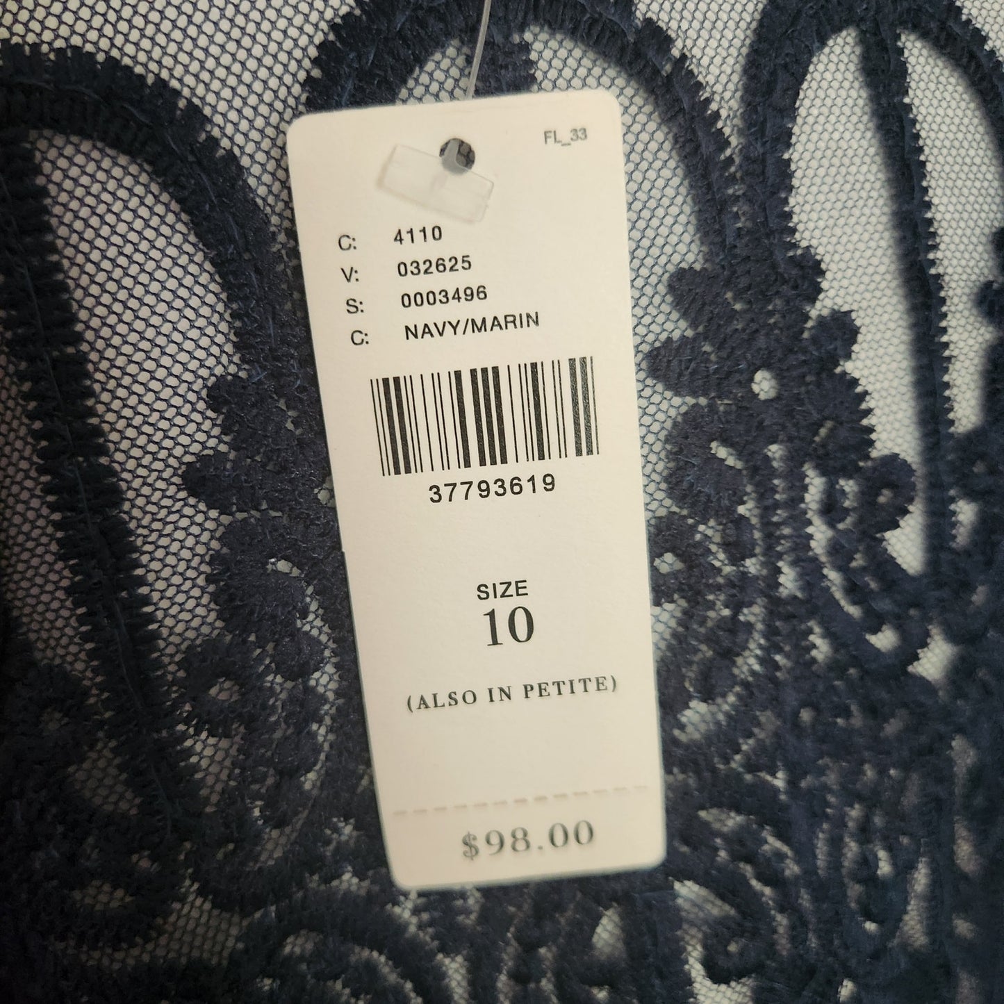 Anthropologie Women's En Elle Marka Lace Scallop Hem Navy Blue Blouse Size 10 NWT
