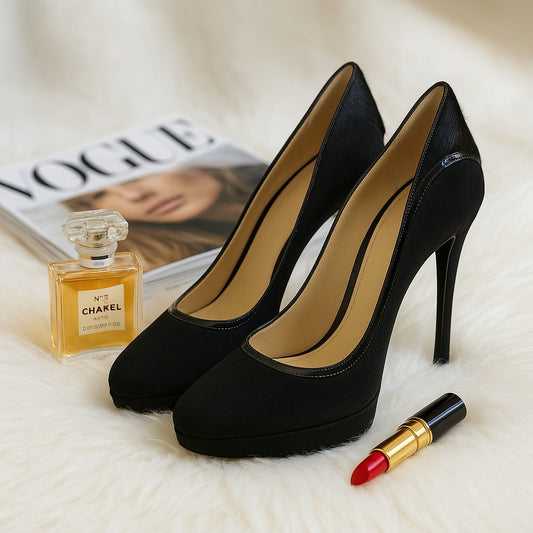 Brian Atwood Women's Black Suede Patent Leather Pony Hair Stiletto Heels Size 41 | 10
